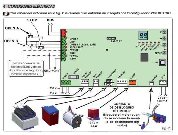 conexiones electricas motor corredera faac c721