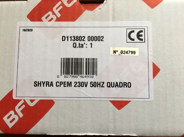 especificacion de central BFT SHYRA en su caja